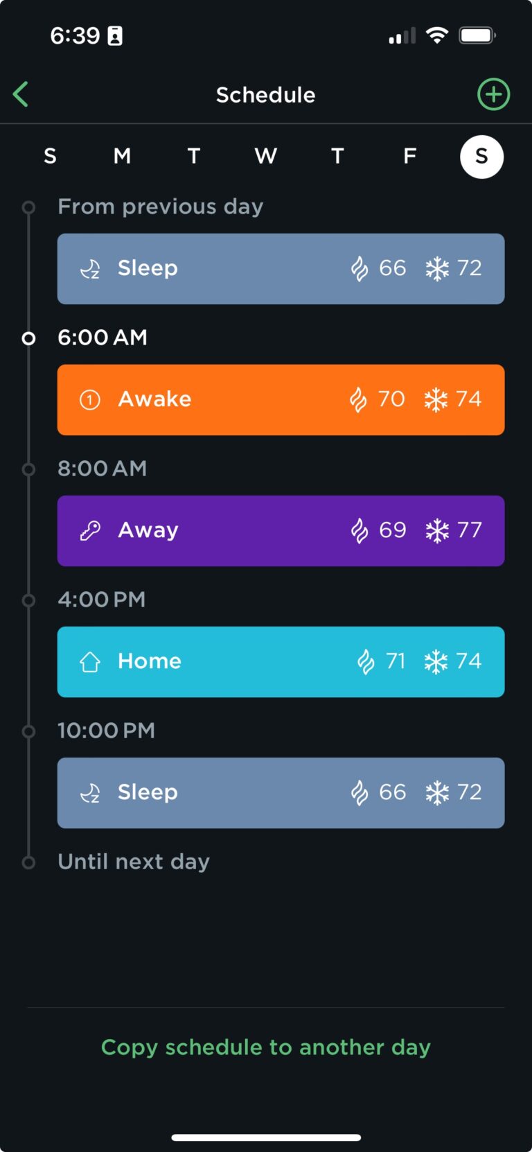 ecobee’s schedule that I follow to stay comfortable